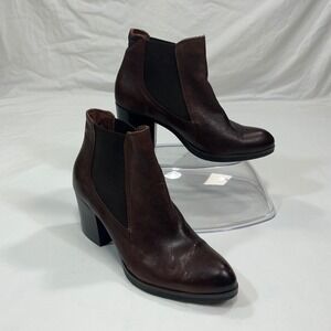Unbranded Womens Dark Brown Pebbled Leather Block Heel Chelsea Ankle Boots 8